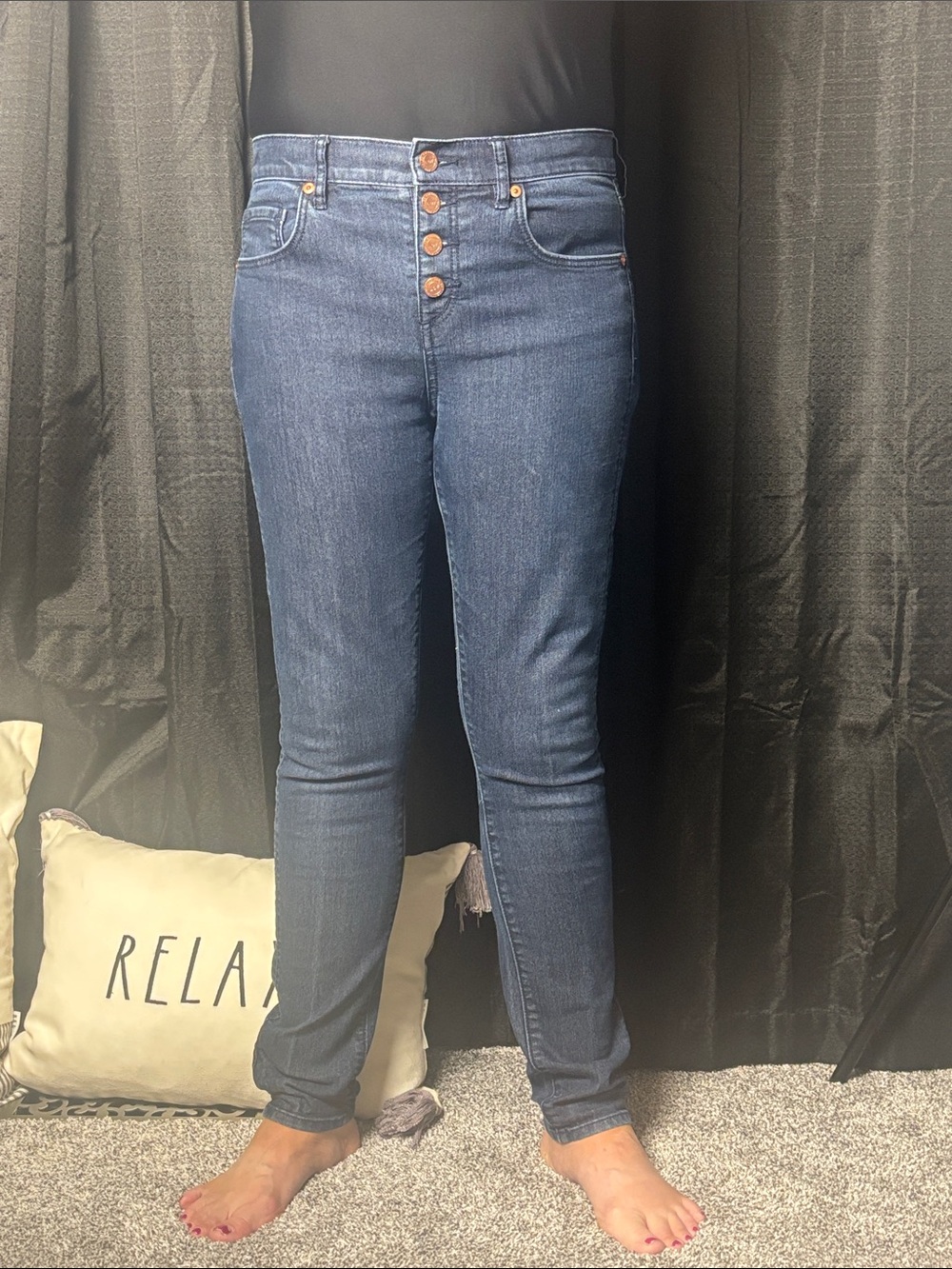 LOFT Dark Indigo High-Rise Skinny Jeans with Button Fly